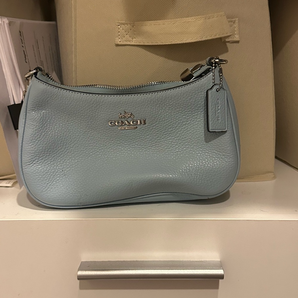 Coach Blue Leather Shoulder Bag with Silver Hardware